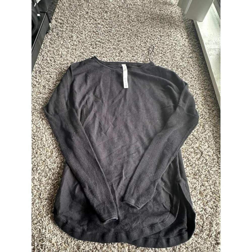 Lululemon Black 100% Cotton Long Sleeve Knit Sweater Crew Neck Size 2